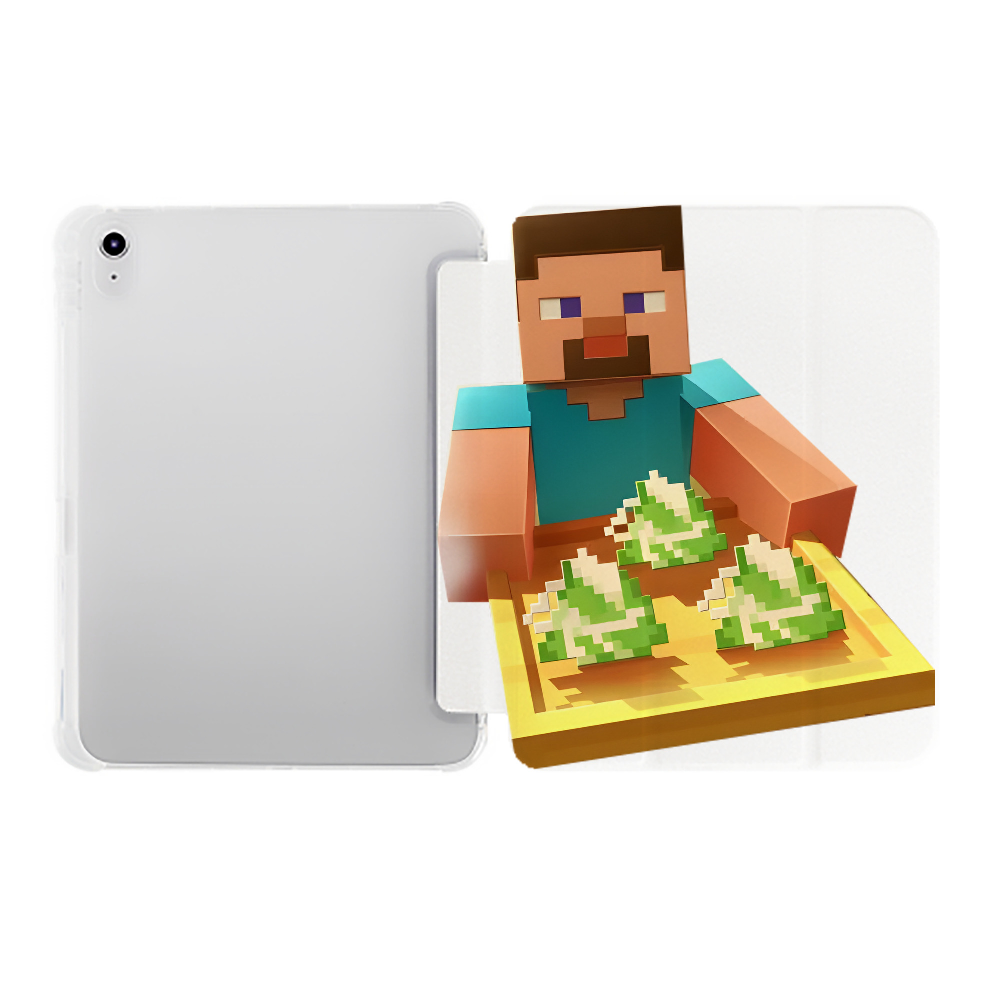（画像用） マインクラフト ブロックの世界 Minecraft MC Block world IPad ケース ペン収納付き 三つ折りスタンド PUレザー×シリコン 対応機種9.5/10.5/10.9インチ